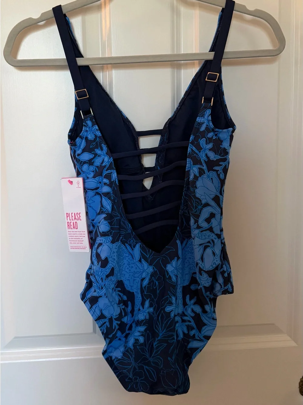 Lilly Pulitzer Navy and Bright Blue Floral-Print One-Piece Swimsuit. Classic - Picture 4 of 6